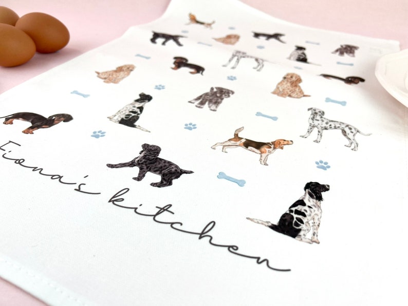 Dogs Personalised Tea Towel, Customised Name Kitchen Towel, Gift for Friend, Bridesmaid Gift, Mothers Day, Gift for Her, Dog lover image 4