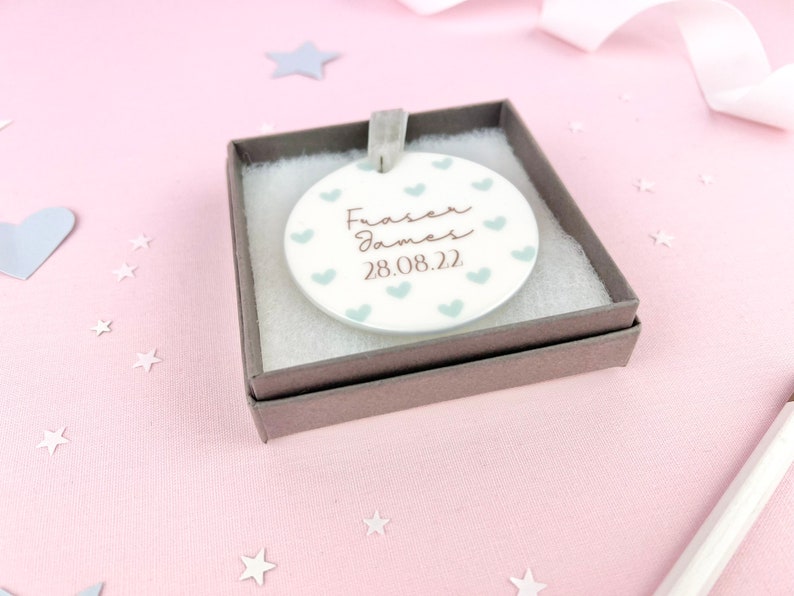 Personalised Ceramic Keepsake, Custom Name Ornament, New Baby Gift, Newborn Gift, Birth Details, Gift for New Parents, Baby Boy, Baby Girl image 3