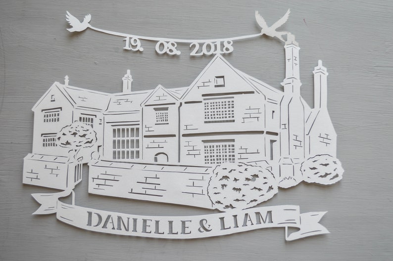 Personalised Wedding Venue Framed Papercut, Hand cut, Wedding Gift, Anniversary, First Paper Anniversary, Paper Cut, Handmade Present image 7