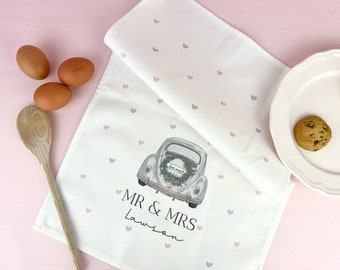 Mr and Mrs Personalised Tea Towel, Customised Names Kitchen Towel, Wedding Gift, First Anniversary, Couple Gift, Mr & Mr, Mrs