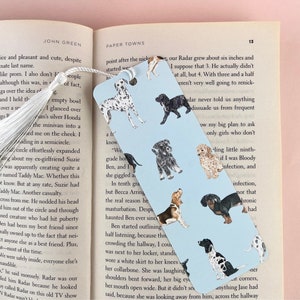 Dog Bookmark with Tassel, Puppy Dog Illustrations Bookmark, Book Lover Gift, Book Worm Gift, Cute Bookmark, Illustrated bookmark