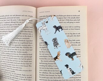 Dog Bookmark with Tassel, Puppy Dog Illustrations Bookmark, Book Lover Gift, Book Worm Gift, Cute Bookmark, Illustrated bookmark