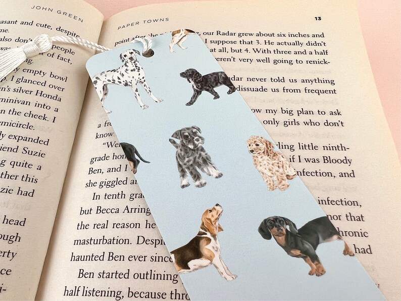 Dog Bookmark With Tassel, Puppy Dog Illustrations Bookmark, Book Lover ...