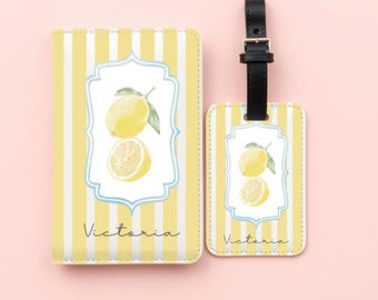 Personalised Coastal Lemons Passport Cover, Luggage Tag, Travel Accessories, Travel Gift, Custom Passport & Luggage Tag, Holiday Gift