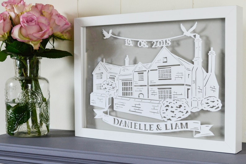 Personalised Wedding Venue Framed Papercut, Hand cut, Wedding Gift, Anniversary, First Paper Anniversary, Paper Cut, Handmade Present image 5