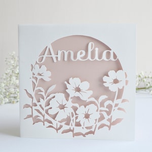 Personalised Floral Papercut Name Card, Wedding / Anniversary Gift, Birthday Card For Her, Thank You Card zdjęcie 2