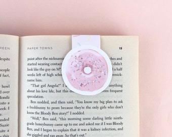 Pink Iced Donut Magnetic Bookmark, Book Lover Gift, Book Worm, Cute Bookmark, Illustrated Bookmark, Food Page Saver, Book Accessories