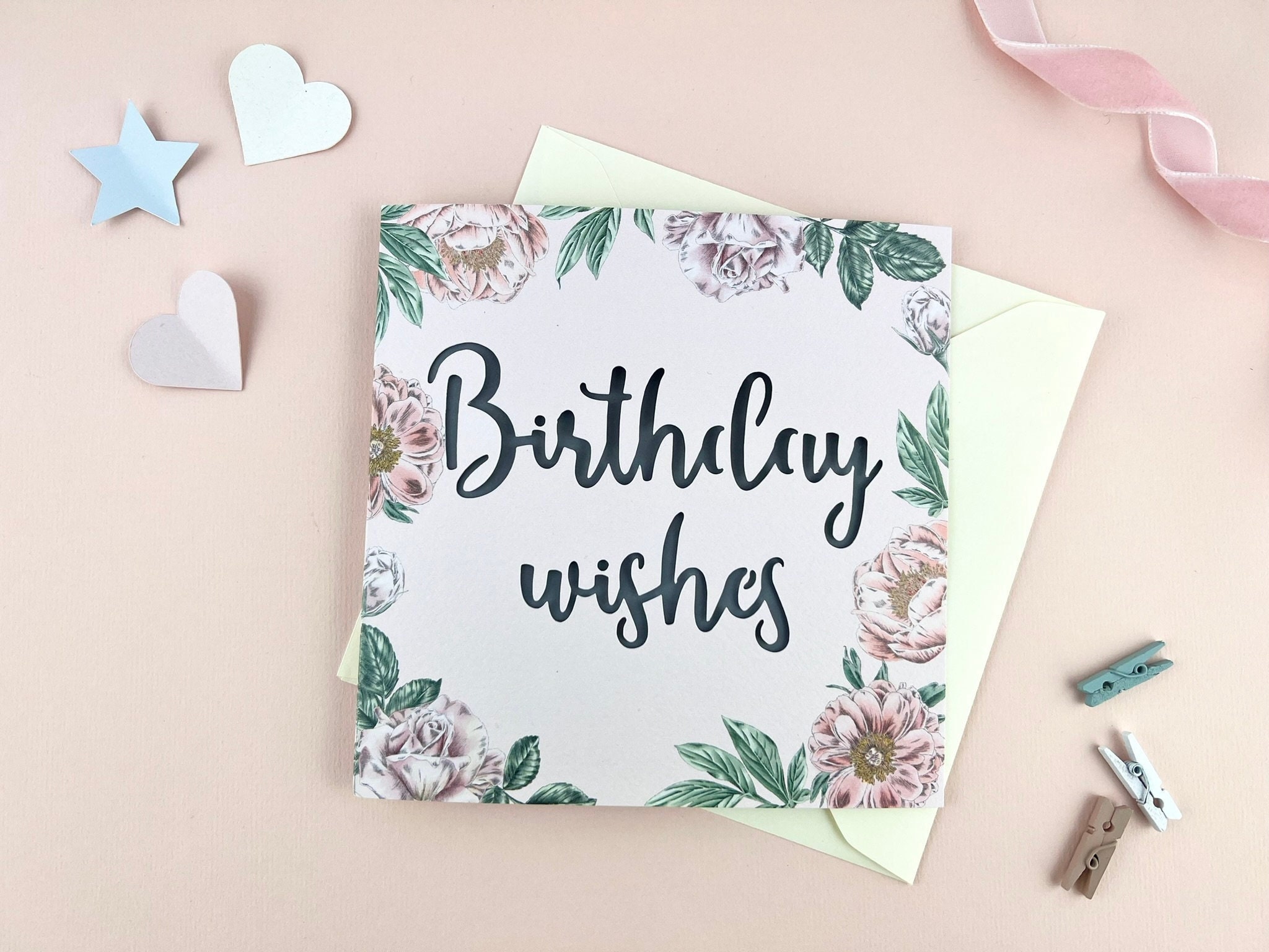 Floral Papercut Birthday Wishes Card, Birthday Card for Her