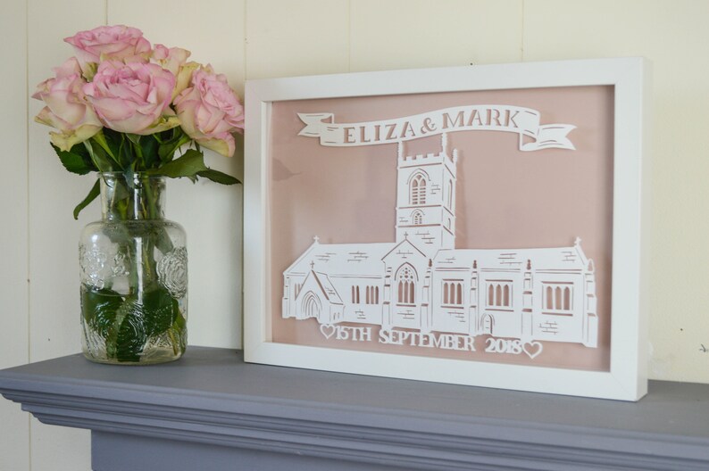 Personalised Wedding Venue Framed Papercut, Hand cut, Wedding Gift, Anniversary, First Paper Anniversary, Paper Cut, Handmade Present image 6