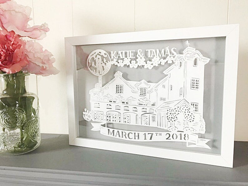 Personalised Wedding Venue Framed Papercut, Hand cut, Wedding Gift, Anniversary, First Paper Anniversary, Paper Cut, Handmade Present image 8