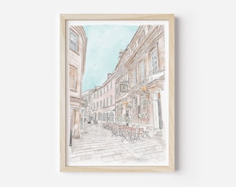 Bath City Illustration Print, England Location Art Print, Destination Wall Decor, Travel Print, United Kingdom, Watercolour Drawing