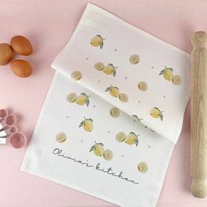 Lemons Personalised Tea Towel, Customised Name Kitchen Towel, Gift for Friend, Bridesmaid Gift, Mother’s Day, Gift for Her