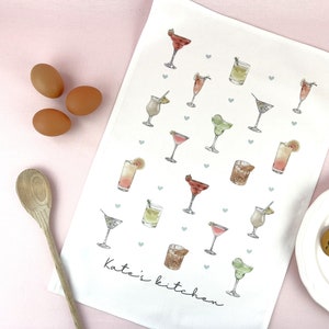 Cocktail Personalised Tea Towel, Customised Name Kitchen Towel, Gift for Friend, Bridesmaid Gift, Mother’s Day, Gift for Her, Cocktail lover