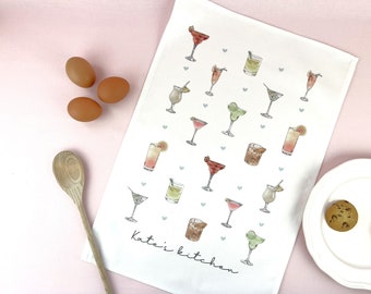 Cocktail Personalised Tea Towel, Customised Name Kitchen Towel, Gift for Friend, Bridesmaid Gift, Mother’s Day, Gift for Her, Cocktail lover