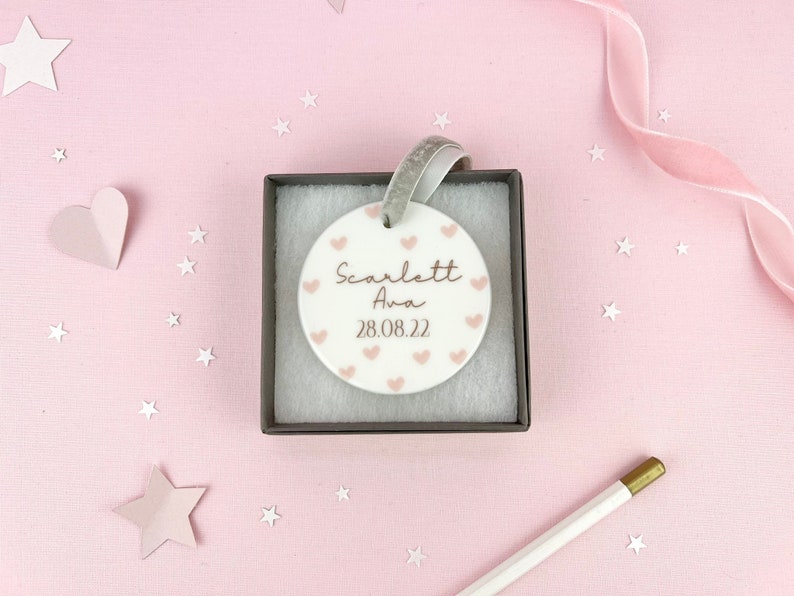 Personalised Ceramic Keepsake, Custom Name Ornament, New Baby Gift, Newborn Gift, Birth Details, Gift for New Parents, Baby Boy, Baby Girl image 1