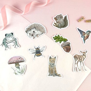 Woodland Watercolour Vinyl Stickers, Nature Sticker Pack, Wildlife, Autumn Planner Stickers, Fox, Deer, Woodland Creatures Large Stickers