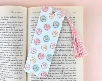 Love Heart Sweets Bookmark with Tassel, Candy Illustrations Bookmark, Book Lover Gift, Book Worm Gift, Cute Bookmark, Illustrated bookmark