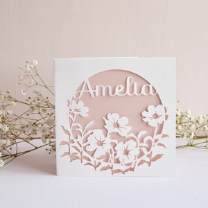 Personalised Floral Papercut Name Card, Wedding / Anniversary Gift, Birthday Card For Her, Thank You Card zdjęcie 5