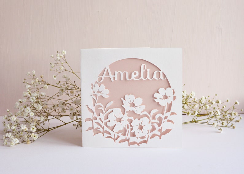 Personalised Floral Papercut Name Card, Wedding / Anniversary Gift, Birthday Card For Her, Thank You Card zdjęcie 5