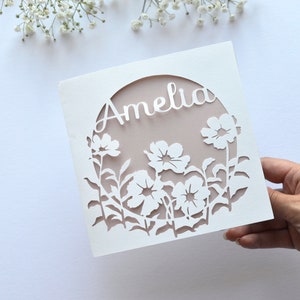 Personalised Floral Papercut Name Card, Wedding / Anniversary Gift, Birthday Card For Her, Thank You Card zdjęcie 6