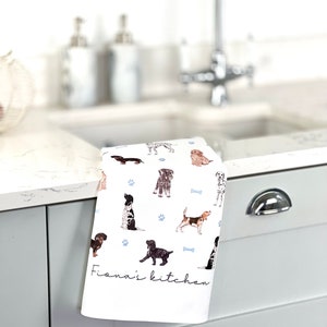 Dogs Personalised Tea Towel, Customised Name Kitchen Towel, Gift for Friend, Bridesmaid Gift, Mothers Day, Gift for Her, Dog lover image 6