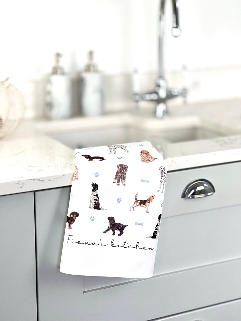Dogs Personalised Tea Towel, Customised Name Kitchen Towel, Gift for Friend, Bridesmaid Gift, Mothers Day, Gift for Her, Dog lover image 6