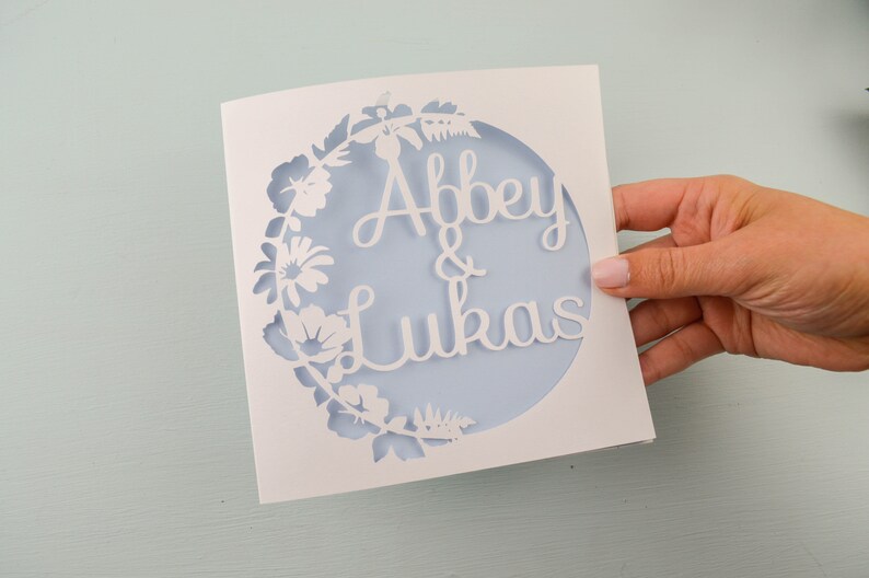 Personalised Floral Wreath Papercut Names Card Couple's Etsy
