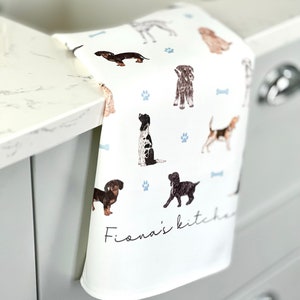 Dogs Personalised Tea Towel, Customised Name Kitchen Towel, Gift for Friend, Bridesmaid Gift, Mothers Day, Gift for Her, Dog lover image 3