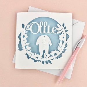 Personalised New Baby Card, Personalised Name Card, Baby Grow Papercut Card, New Baby Girl Card, New Baby Boy Card, Welcome to the world