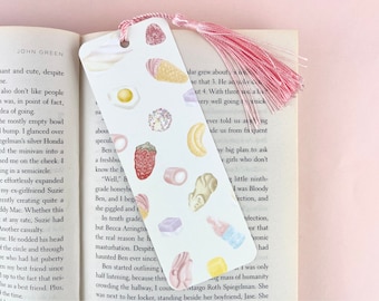 Sweets Bookmark with Tassel, Candy Illustrations Bookmark, Book Lover Gift, Book Worm Gift, Cute Bookmark, Food Illustrated bookmark