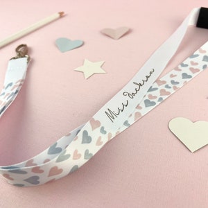 Love Hearts Personalised Lanyard, Custom Lanyard, Customised Name Teacher Lanyard, Nurse Gift, Teacher Gift, Gift for Friend