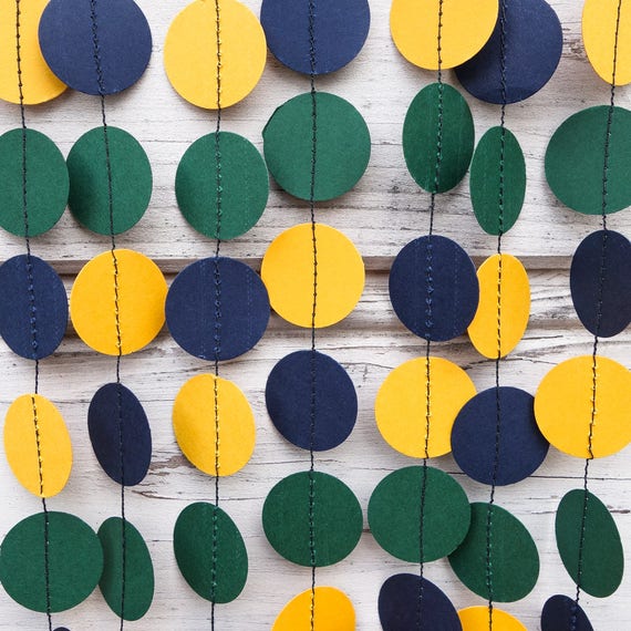 Safari baby shower, Yellow paper garland, Navy blue wedding, Safari birthday party decor, Blue baby shower, Yellow bridal shower garland