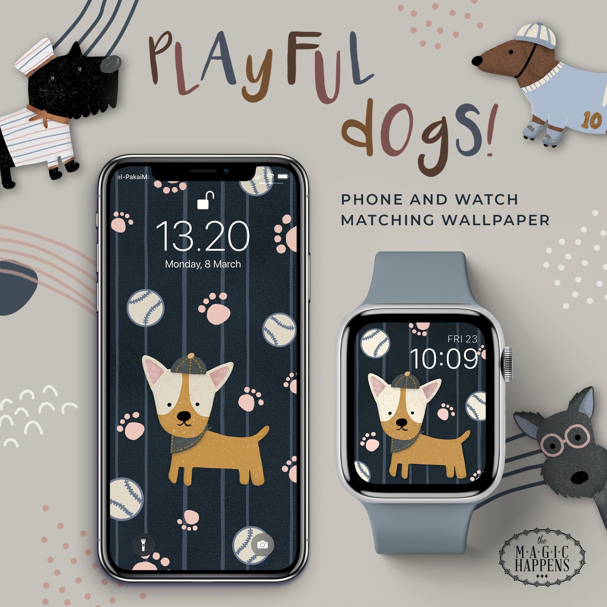 Buy Apple Watch Face Playful Dogs Apple Watch Wallpaper Cute Online in  India - Etsy