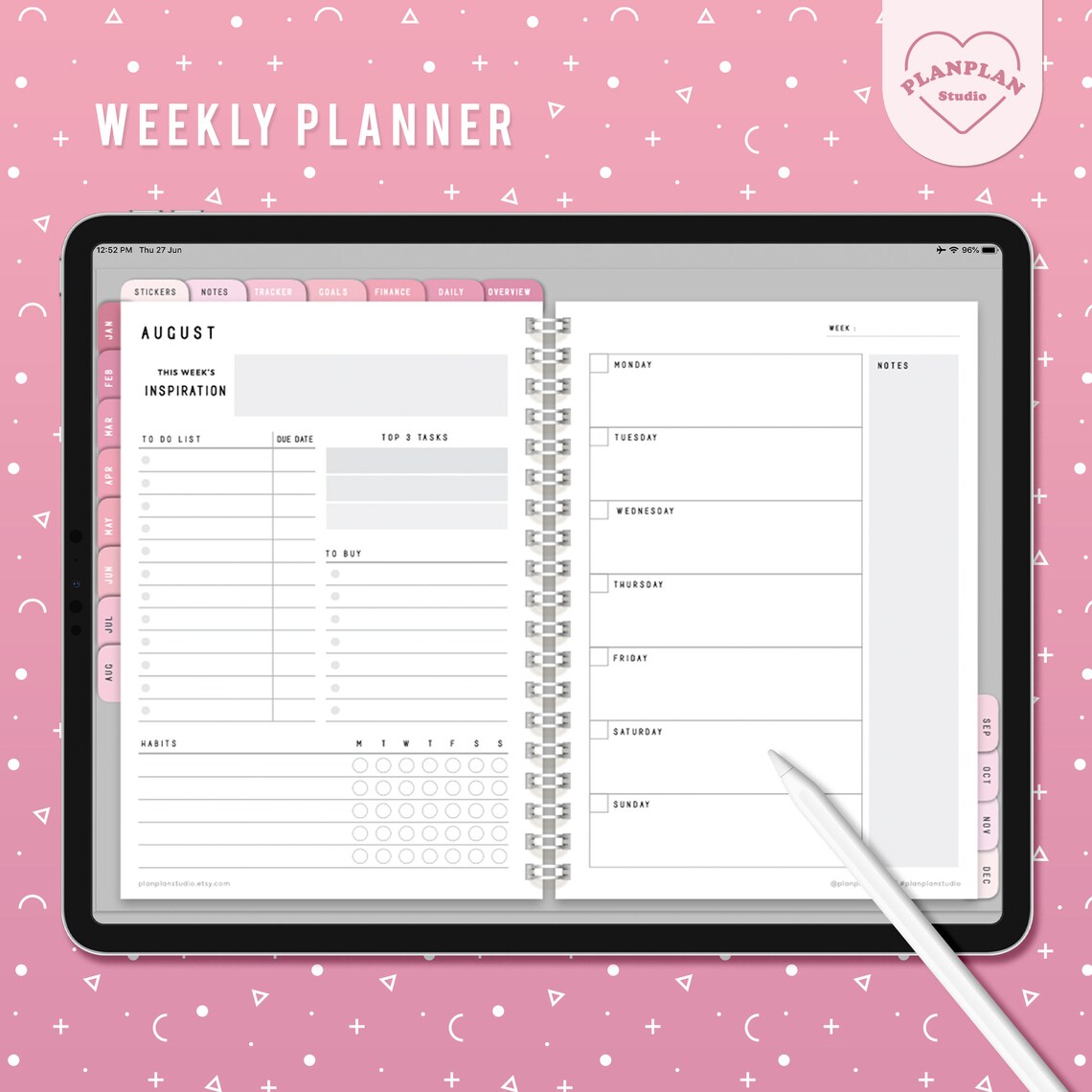 Basic Pink Digital Planner Pink Blush Color iPad Planner Etsy