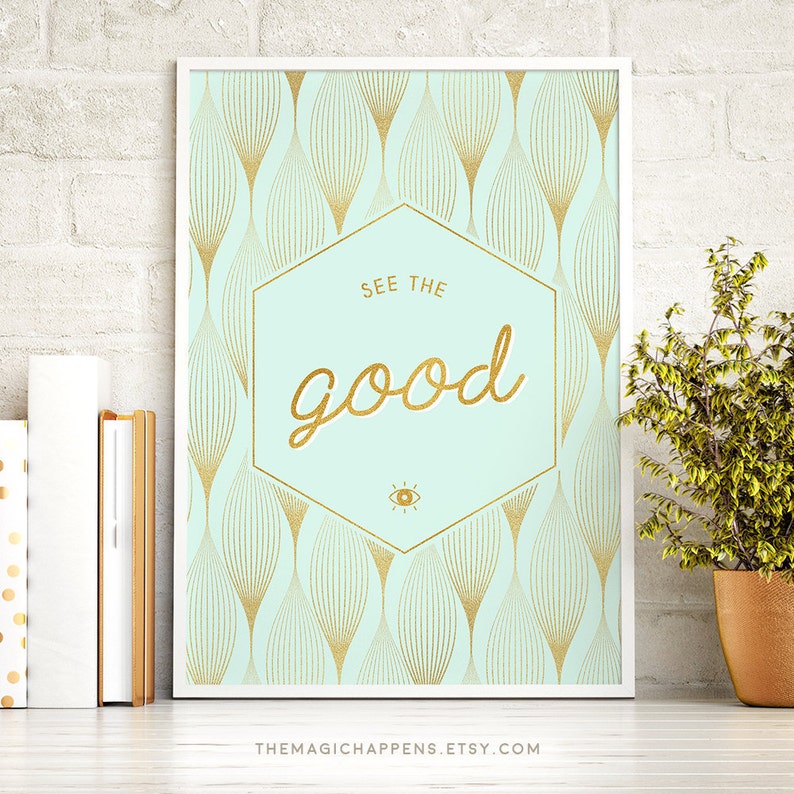 Mint Gold Quote Wall Art Prints Life Quote Gold Foil Wall Etsy