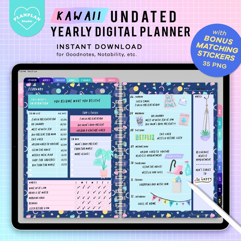 Kawaii Digital Planner iPad Planner Cute Goodnotes Planner Etsy