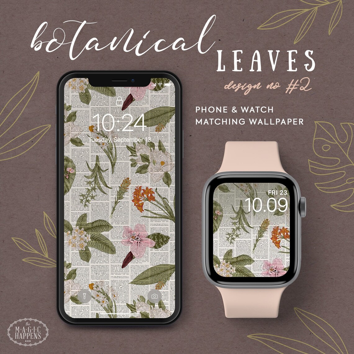 Apple Watch Wallpaper Botanical Leaves 2 Aesthetic Watch Etsy
