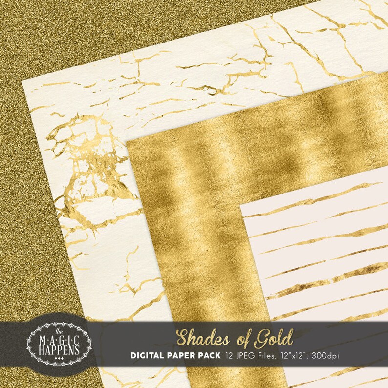 Gold Digital Paper Gold Foil Paper Gold Glitter Paper Etsy