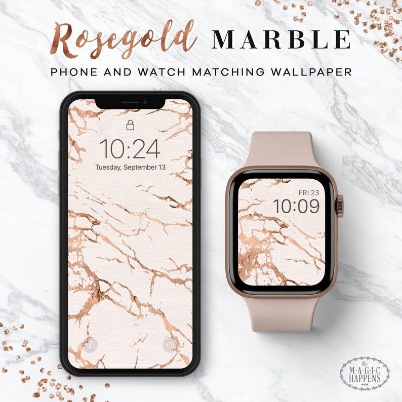 Apple Watch Wallpaper in Rosegold Marble Iphone Wallpaper Etsy