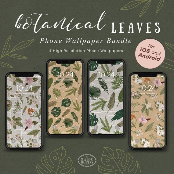 Phone Wallpaper In Botanical Leaves Iphone Wallpaper Android Etsy