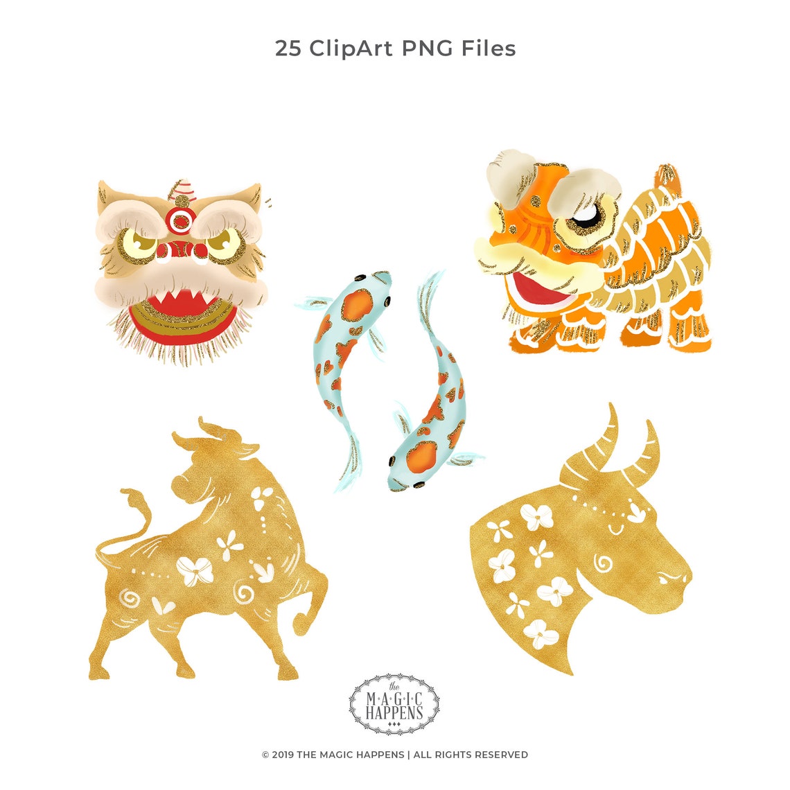 Lunar New Year Clipart Hand Drawn Chinese New Year Clip Art | Etsy