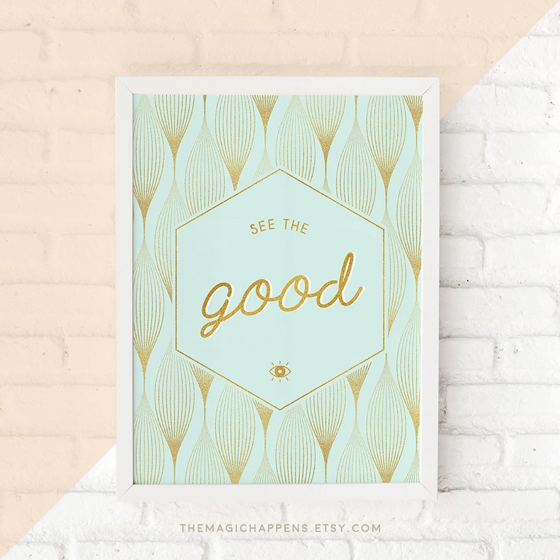 Mint Gold Quote Wall Art Prints Life Quote Gold Foil Wall Etsy