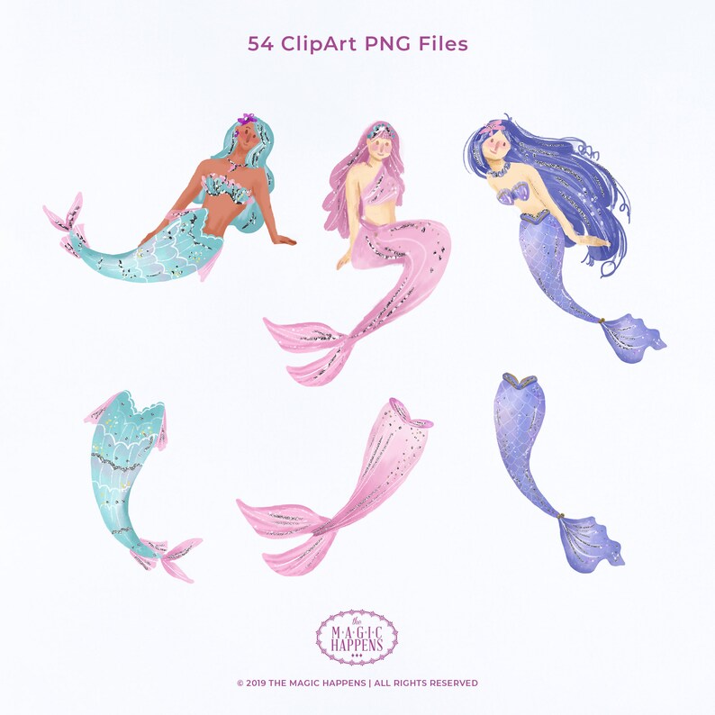 Mermaid Clipart Under the Sea Clip Art Glitter Mermaid - Etsy