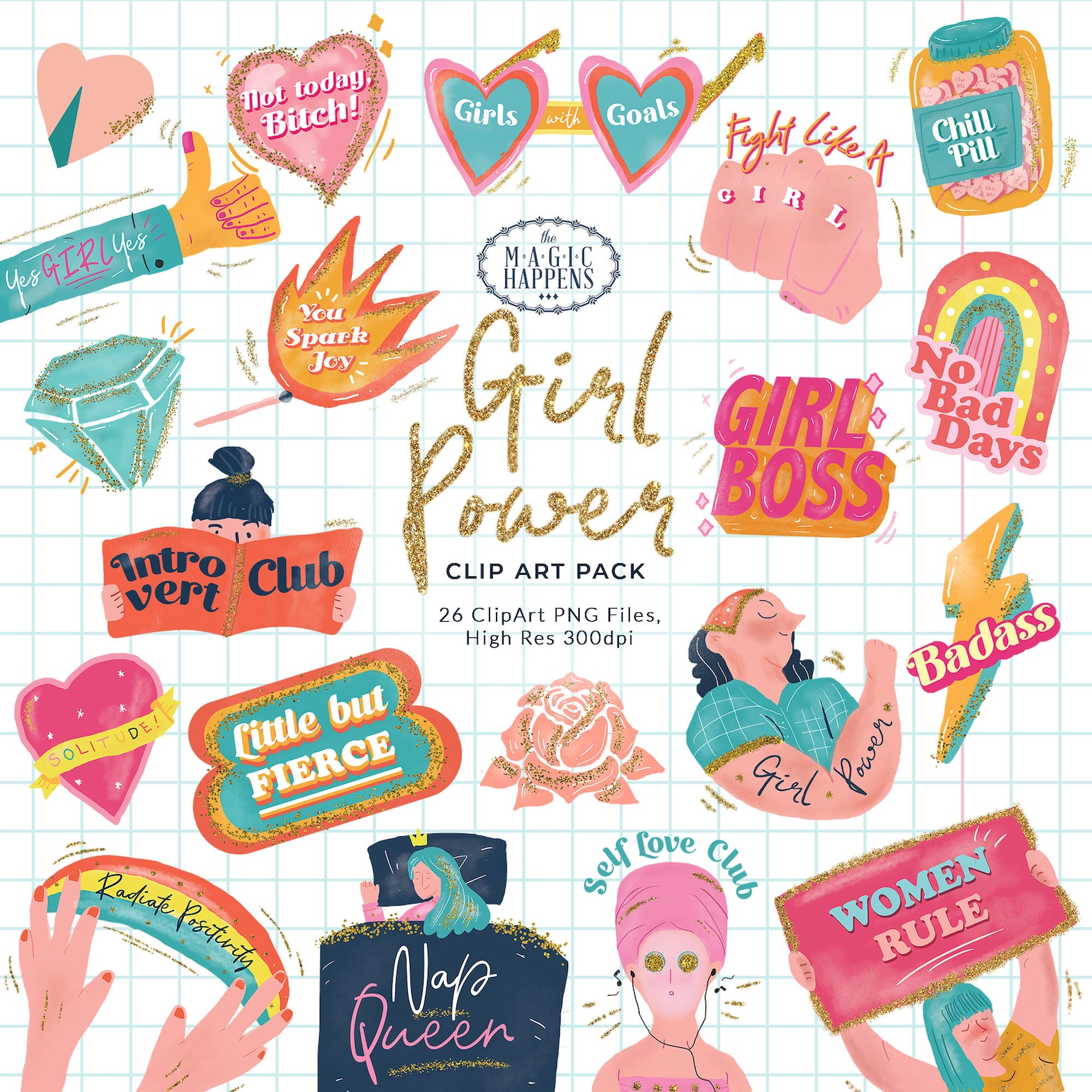 Girl Power Clip Art Feminist Clipart Girls Graphic Hand Etsy