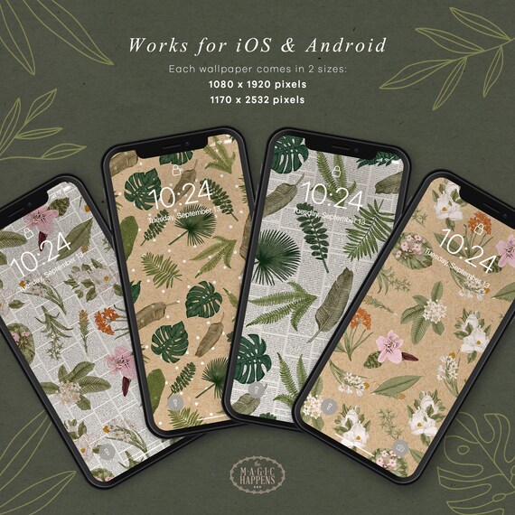 Phone Wallpaper In Botanical Leaves Iphone Wallpaper Android Etsy