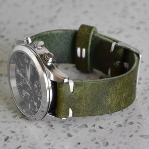 Personalized Oilve Leather Watch Strap 18mm 20mm 22mm 24mm Width, Free Custom initials, Leather Watch Band Vintage vegetable tanned leather