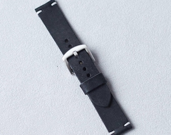 Personalized Black Full Grain Leather Watch Strap 18mm 20mm 21mm 22mm : Simple Style