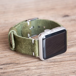 Apple Watch Band 44mm, iWatch Band 40mm Apple Watch Band 6 SE , Apple Watch Band 42mm 38mm Leather Olive Green Men Series 1 2 3 4 5 Strap