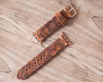 Apple Watch Band Women, 40mm 41mm 42mm 46mm 49mm Tooled Western Strap Personalized Gift