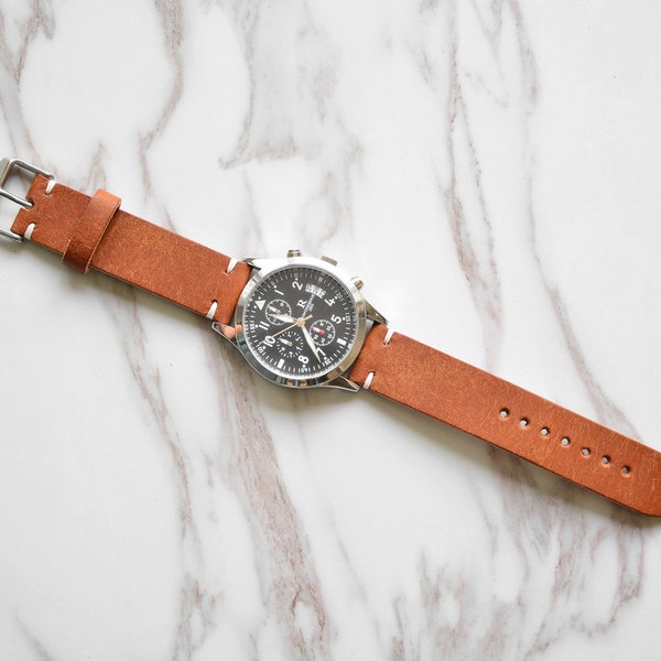 Bracelet de montre en cuir, cadeaux d’homme, bracelet de montre en cuir pleine fleur, 18mm 20mm 22mm 24mm, initiales personnalisées gratuites, vieux bracelet de montre en cuir brun